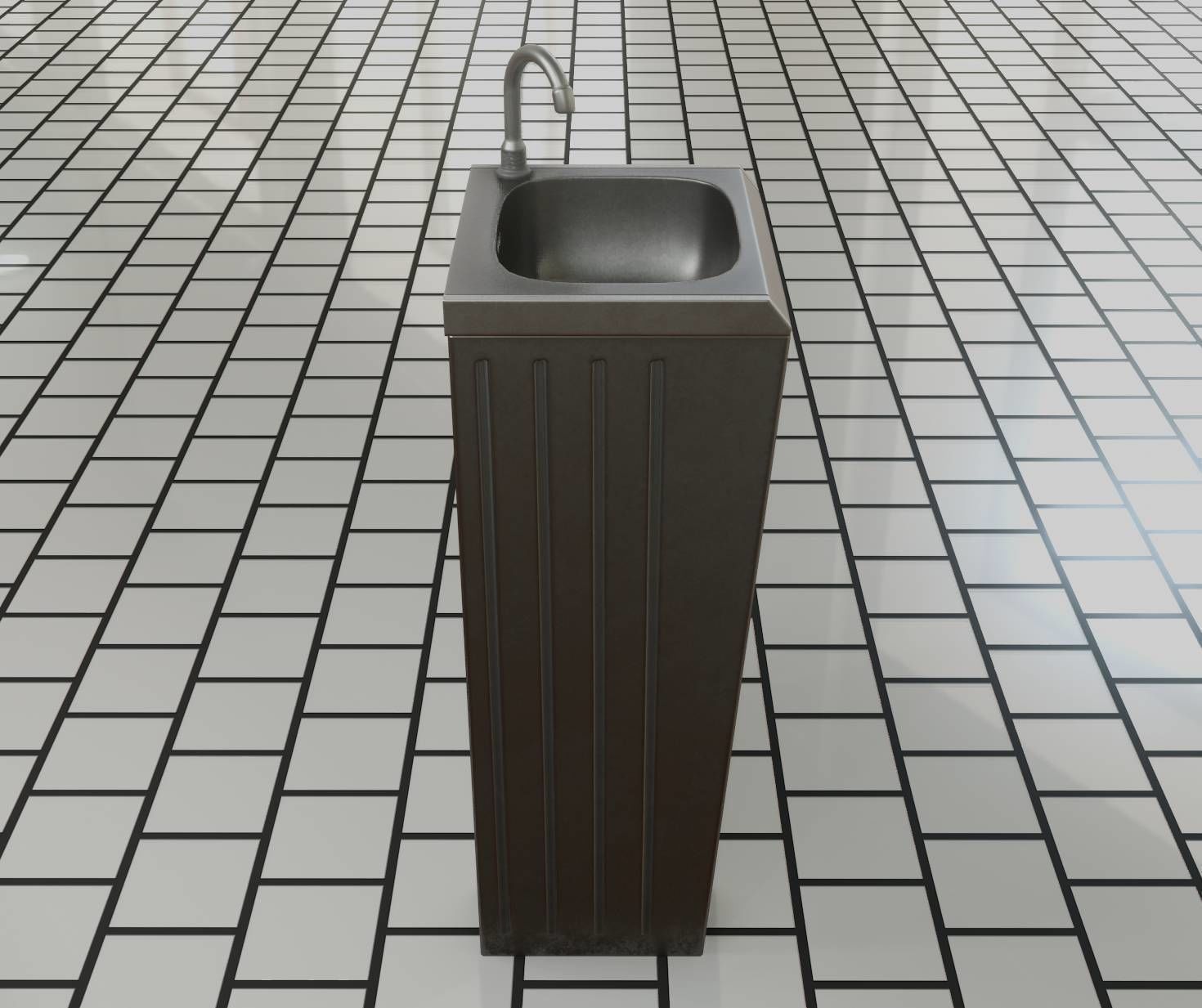 Public Metal Sink - 18 - compact Low-poly 3D model_41