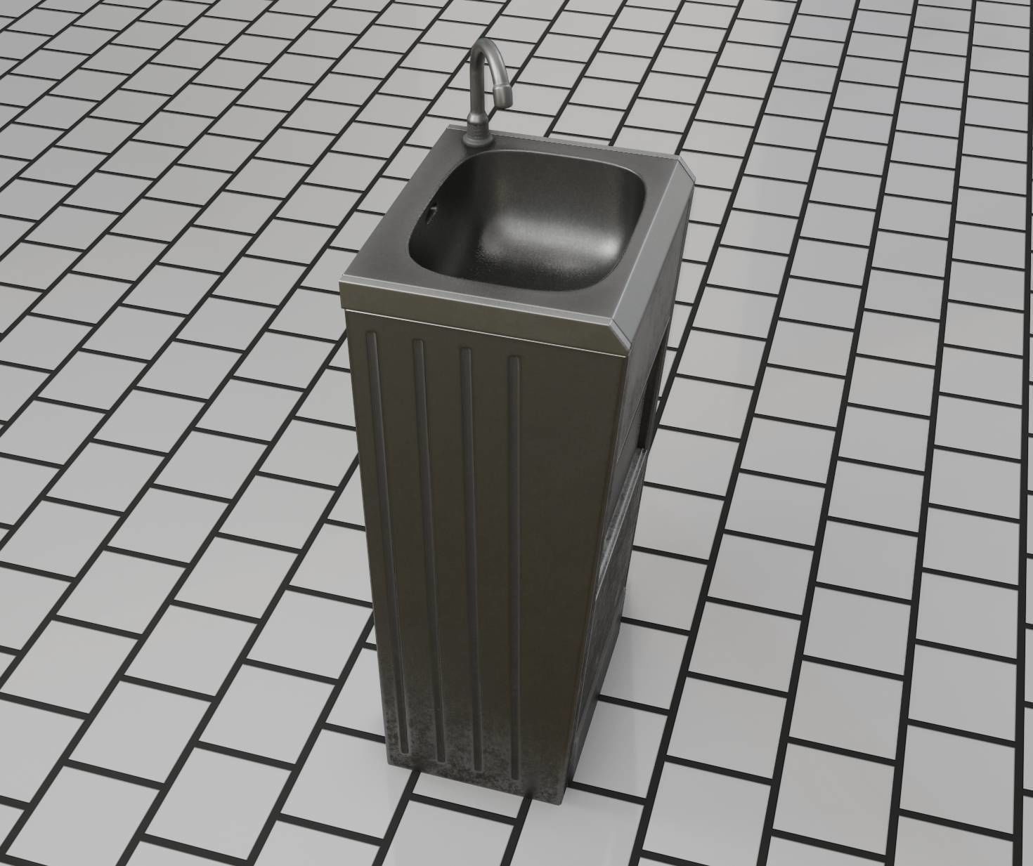 Public Metal Sink - 18 - compact Low-poly 3D model_16