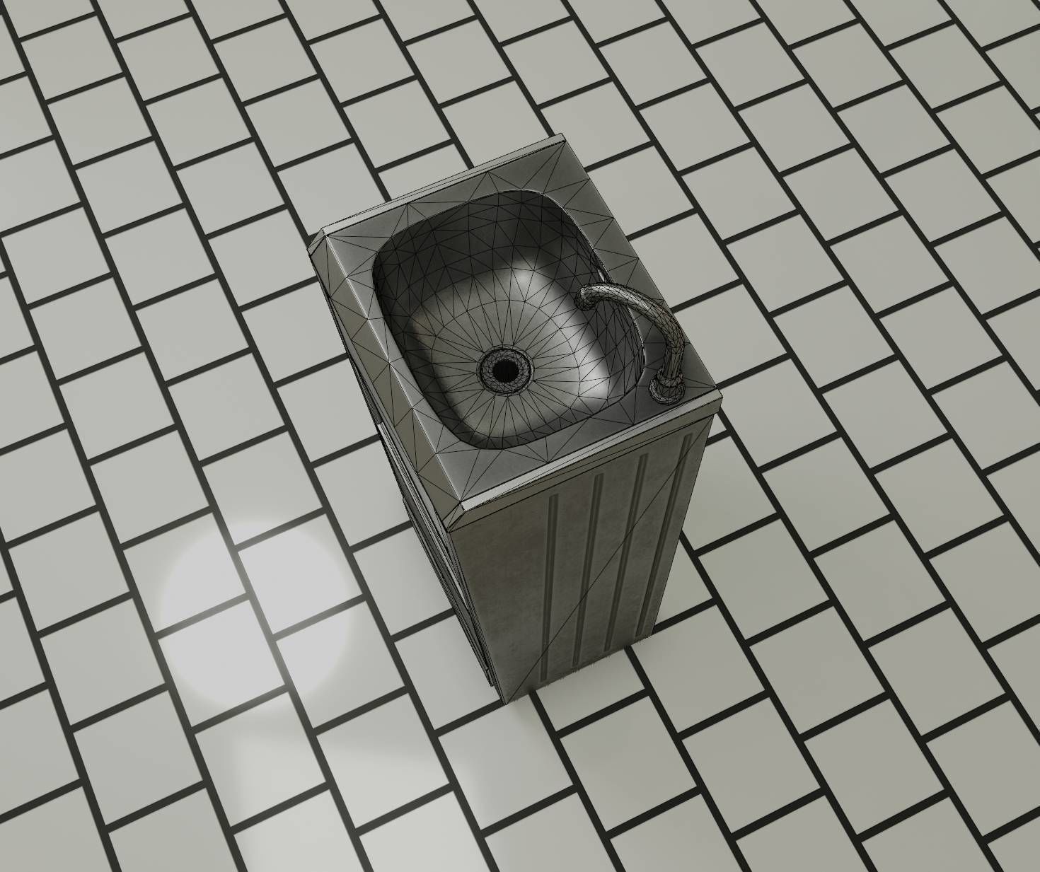 Public Metal Sink - 18 - compact Low-poly 3D model_7