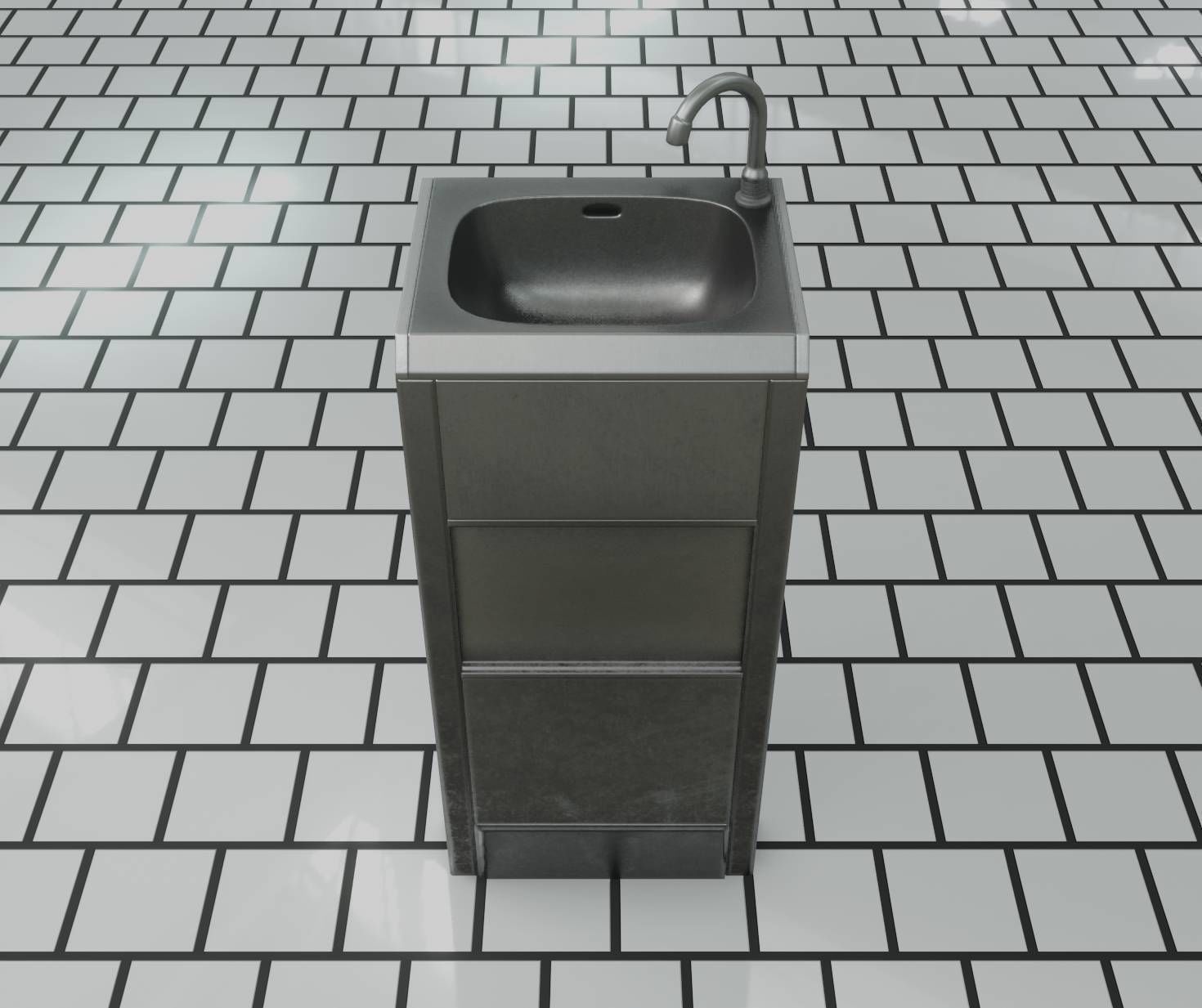 Public Metal Sink - 18 - compact Low-poly 3D model_44