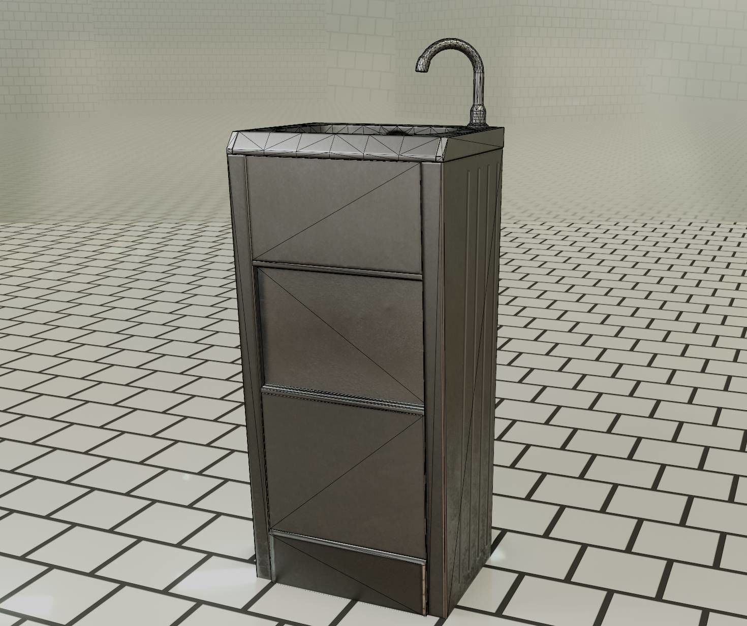 Public Metal Sink - 18 - compact Low-poly 3D model_21