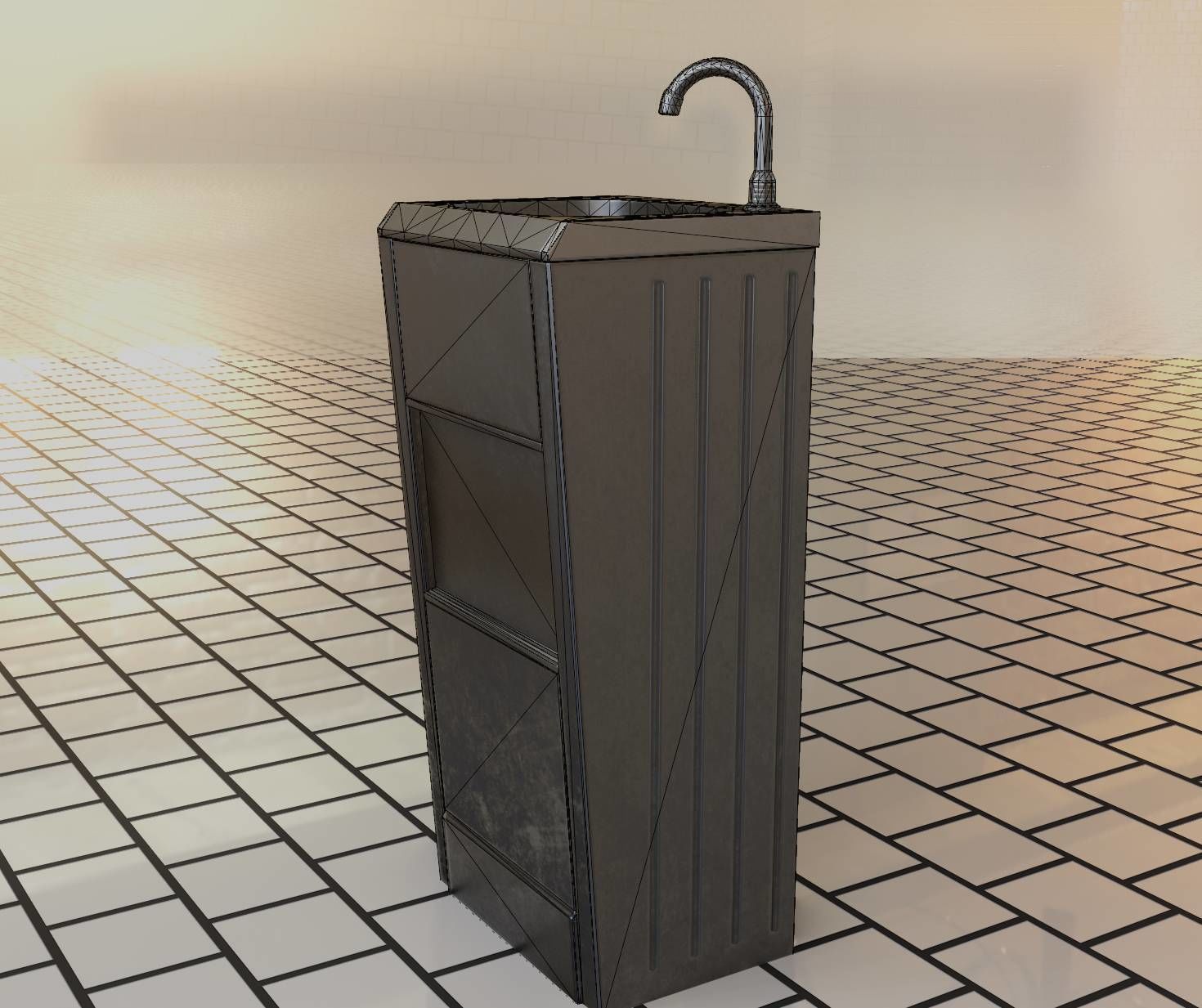Public Metal Sink - 18 - compact Low-poly 3D model_81