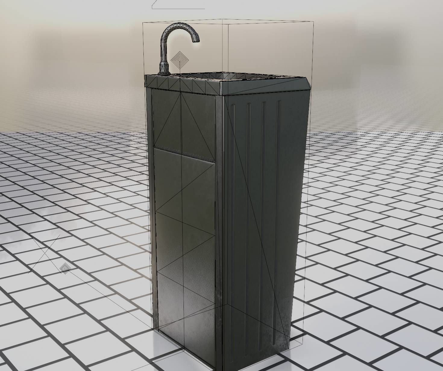 Public Metal Sink - 18 - compact Low-poly 3D model_85