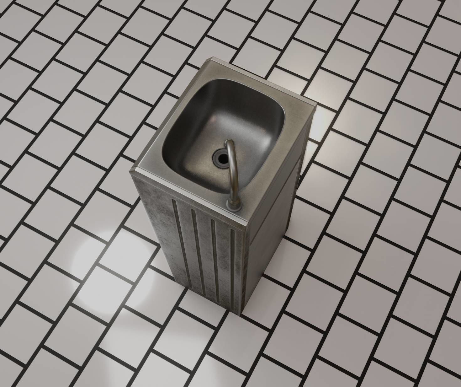 Public Metal Sink - 18 - compact Low-poly 3D model_36