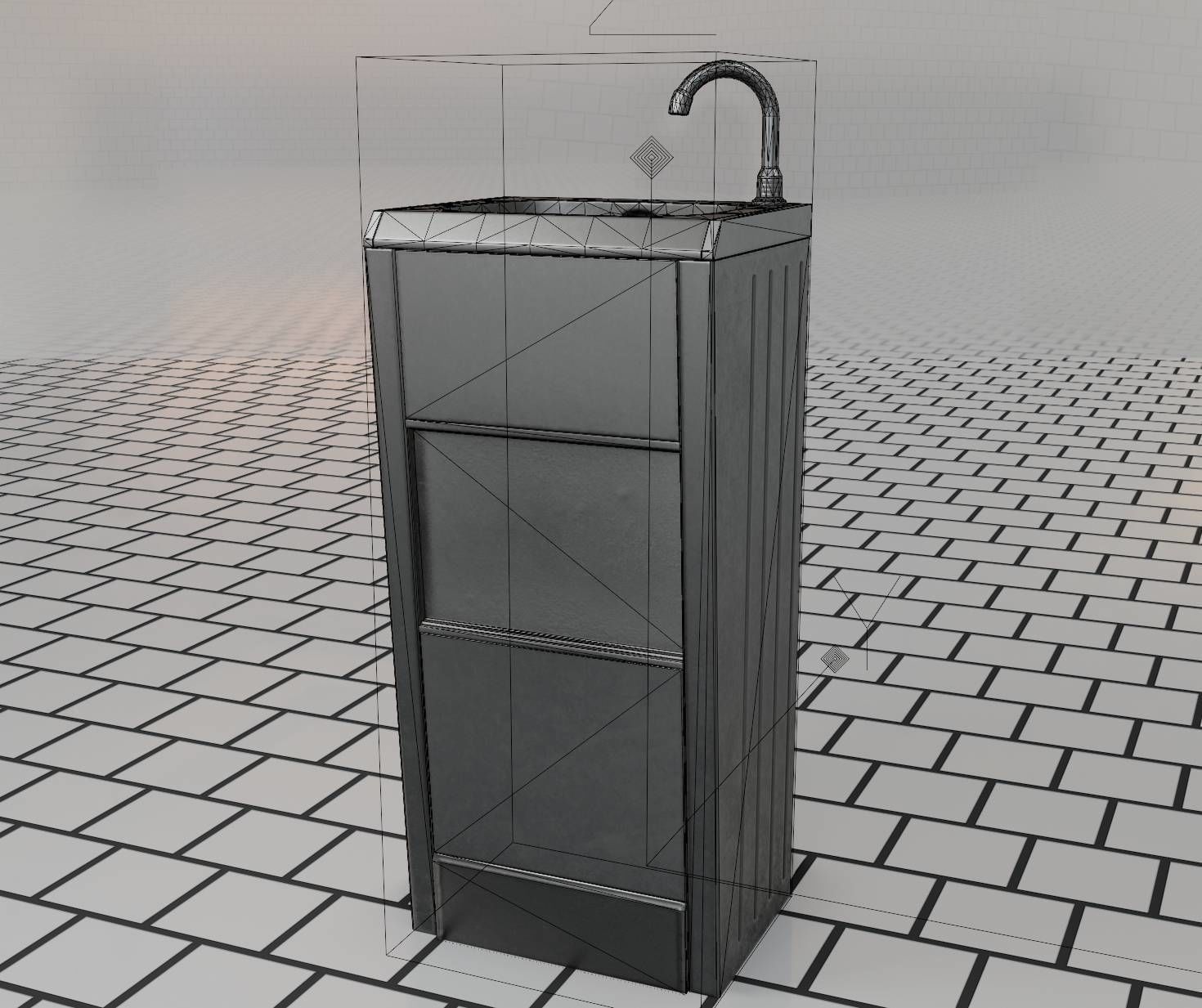 Public Metal Sink - 18 - compact Low-poly 3D model_51