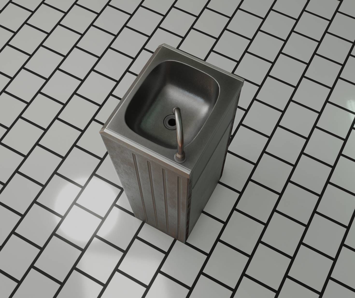 Public Metal Sink - 18 - compact Low-poly 3D model_67