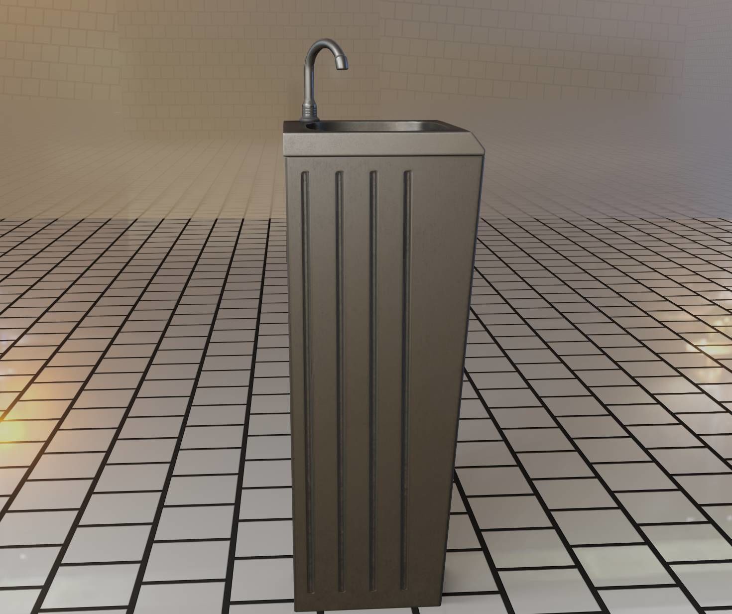 Public Metal Sink - 18 - compact Low-poly 3D model_53