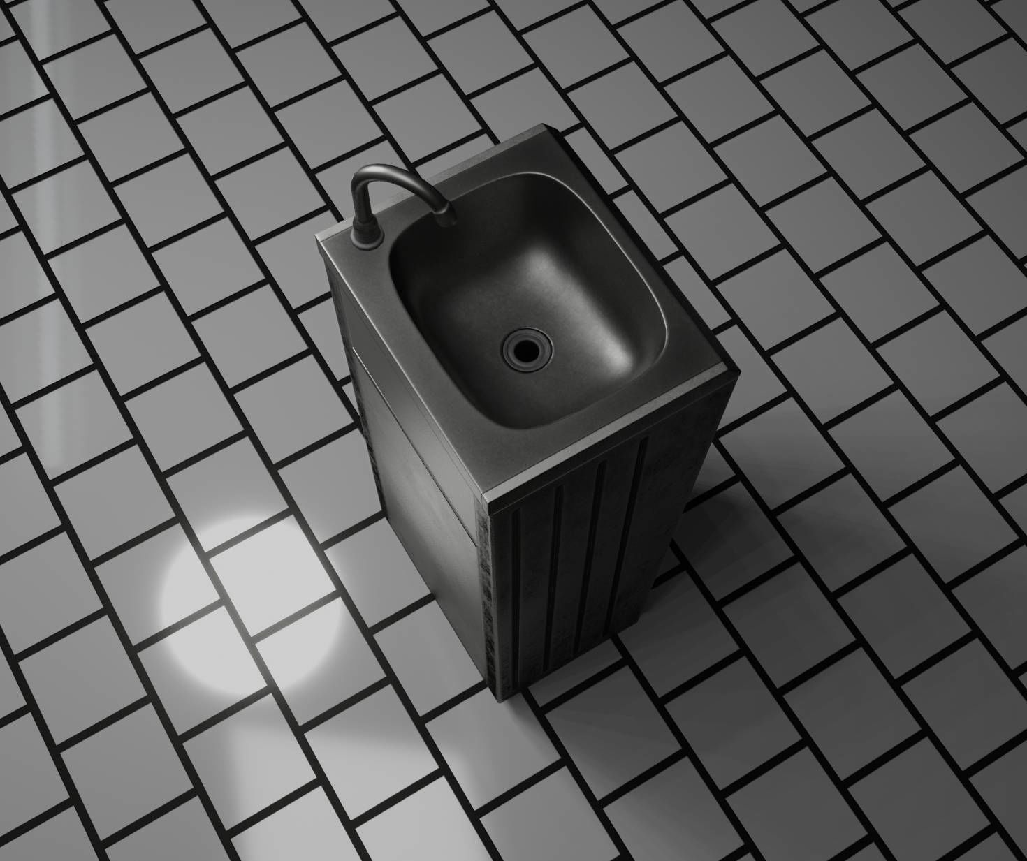 Public Metal Sink - 18 - compact Low-poly 3D model_95