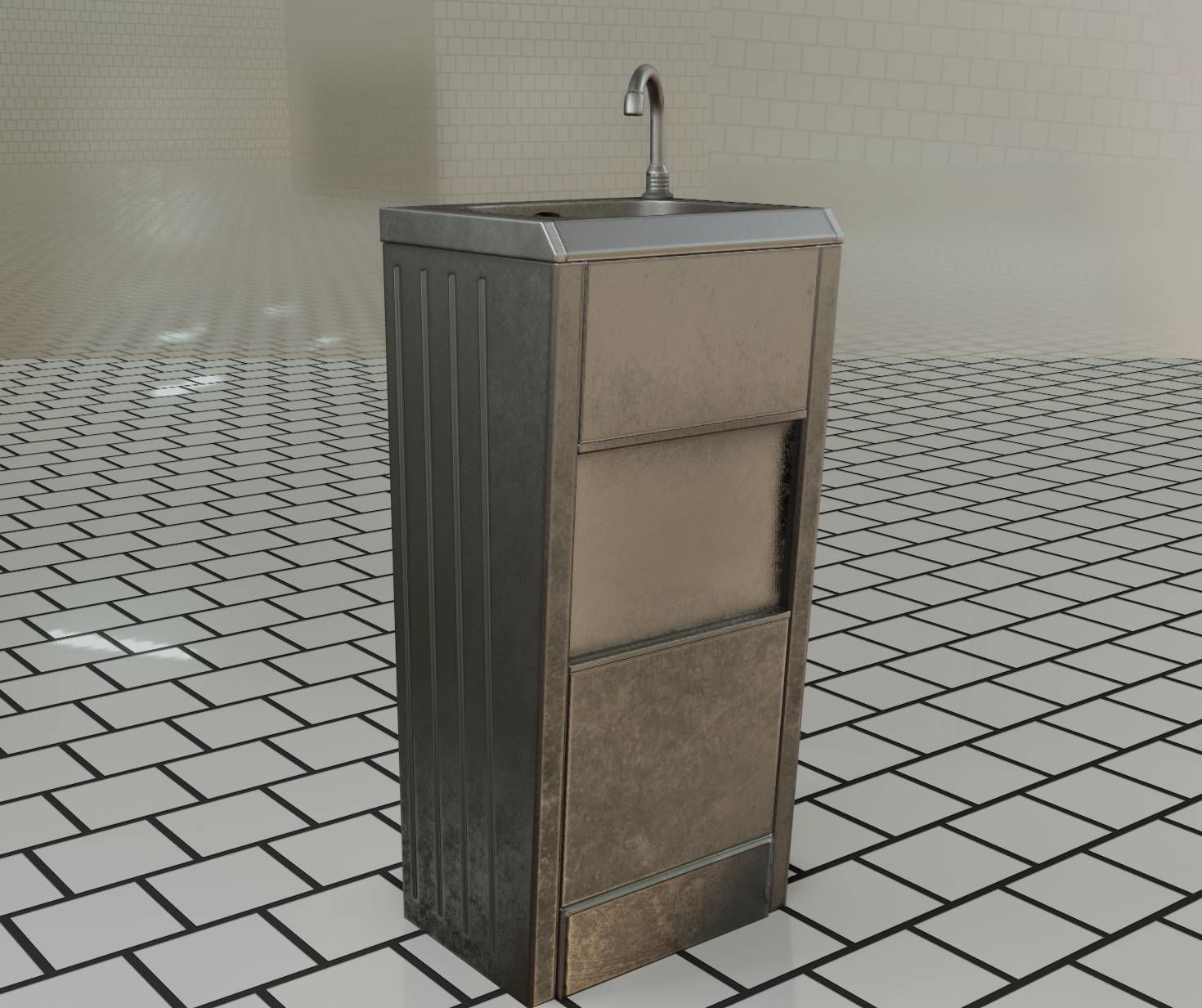 Public Metal Sink - 18 - compact Low-poly 3D model_22