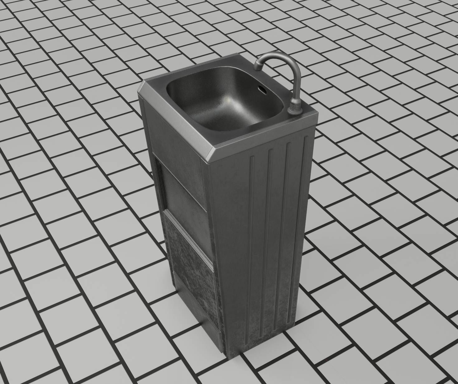 Public Metal Sink - 18 - compact Low-poly 3D model_49