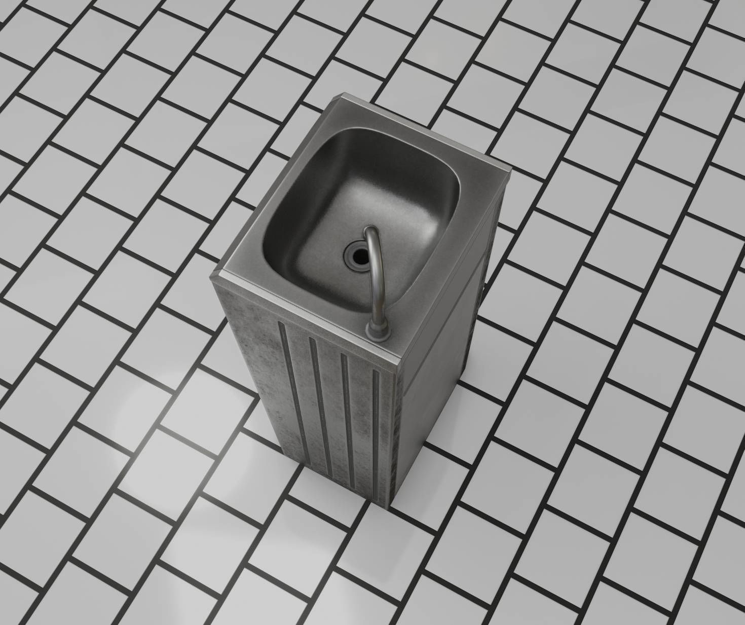 Public Metal Sink - 18 - compact Low-poly 3D model_6