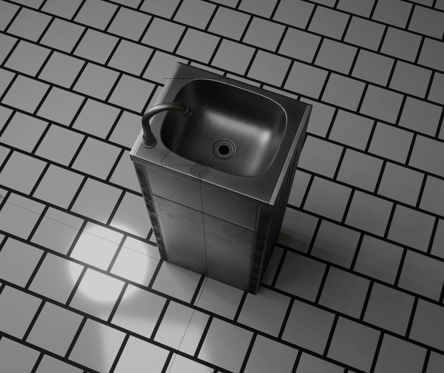 Public Metal Sink - 18 - compact Low-poly 3D model_96