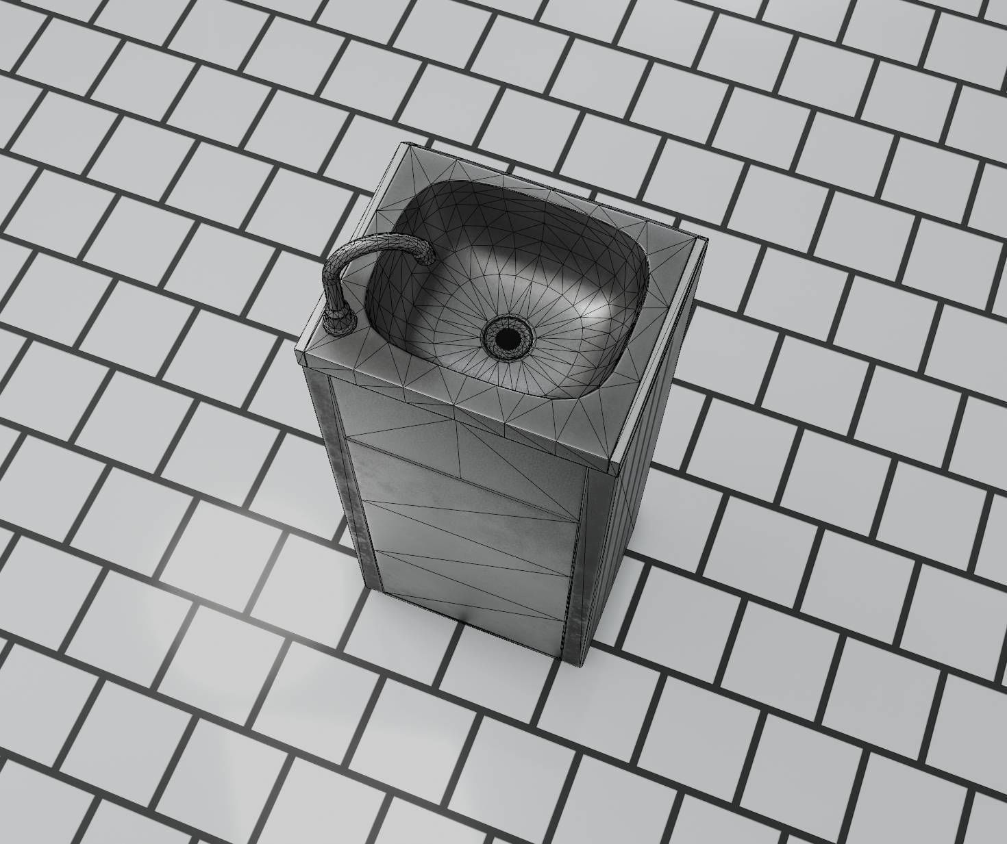 Public Metal Sink - 18 - compact Low-poly 3D model_4