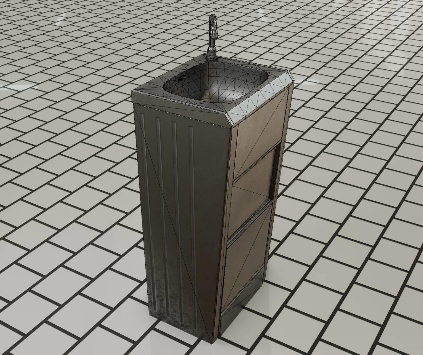 Public Metal Sink - 18 - compact Low-poly 3D model_40