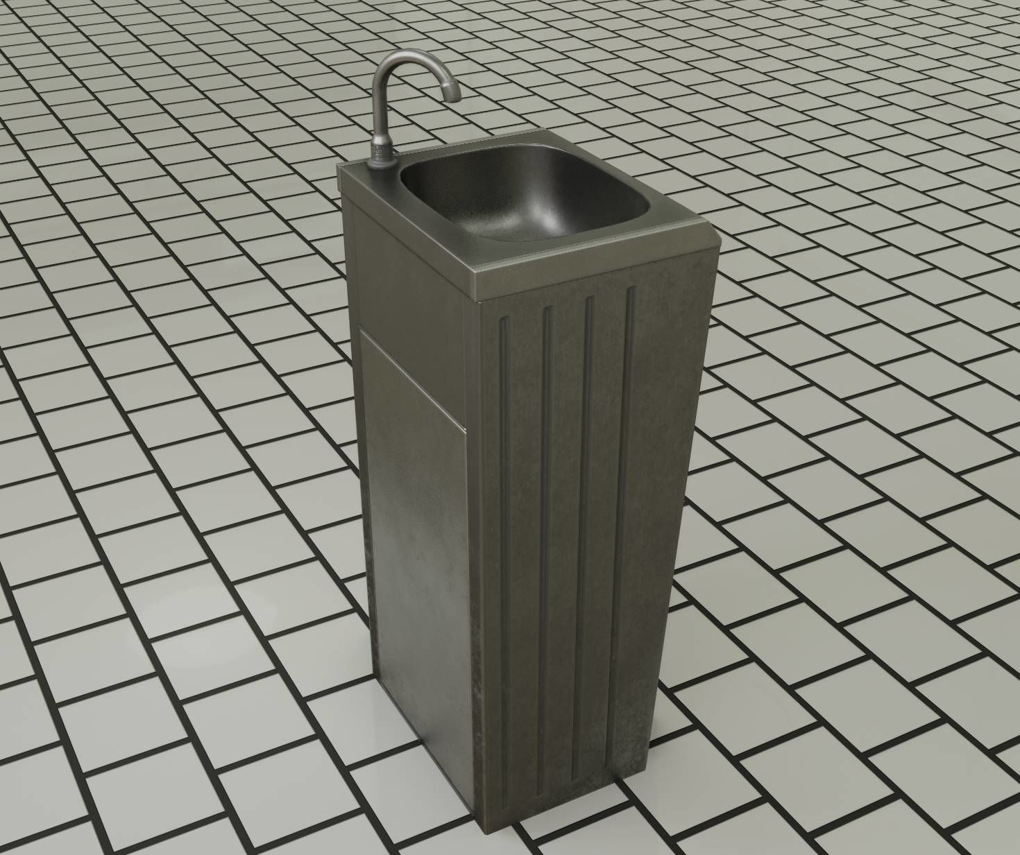 Public Metal Sink - 18 - compact Low-poly 3D model_73