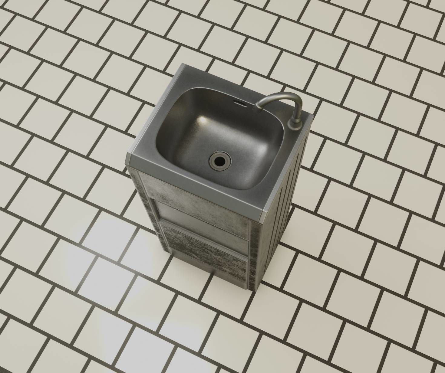 Public Metal Sink - 18 - compact Low-poly 3D model_38