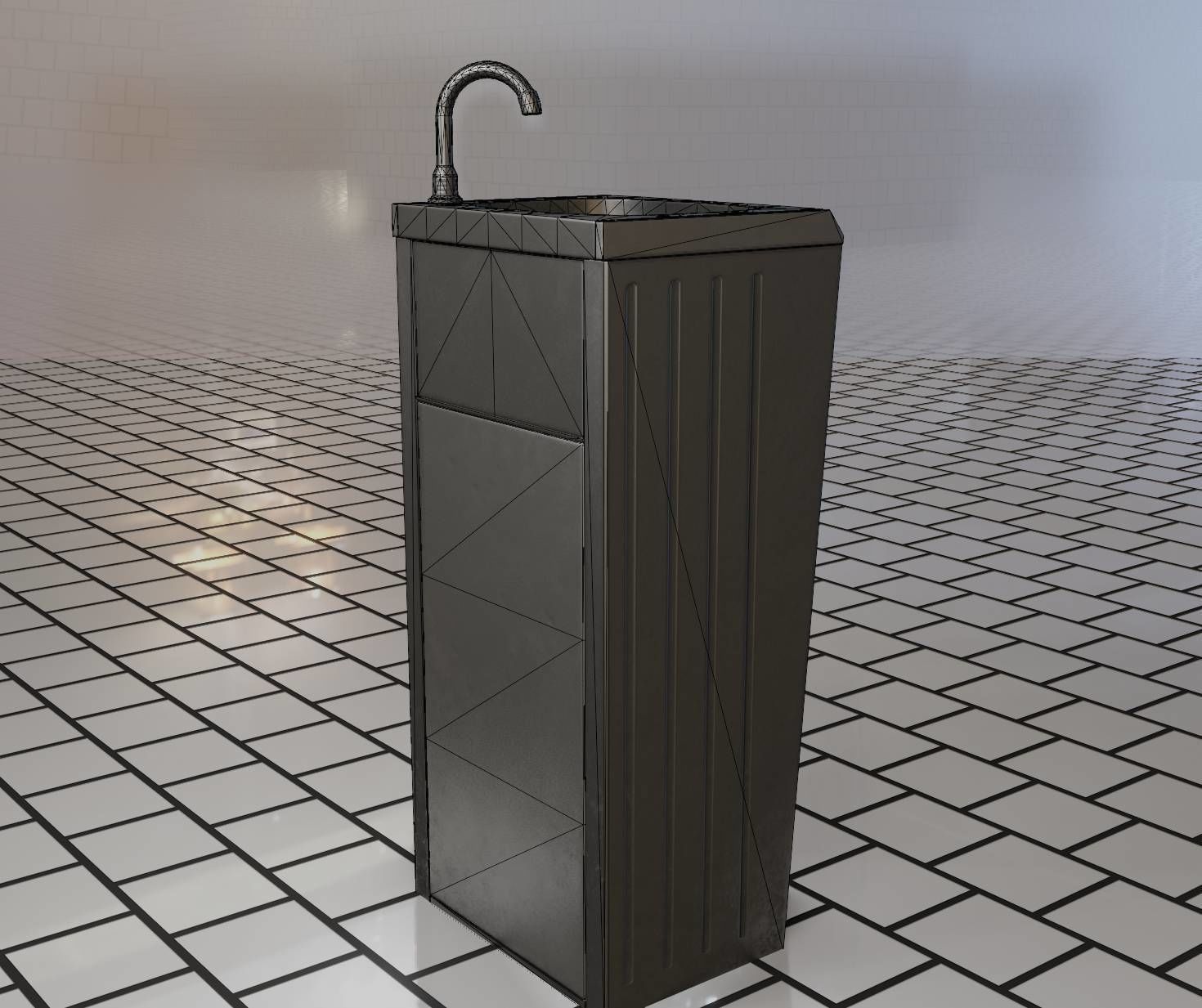 Public Metal Sink - 18 - compact Low-poly 3D model_54