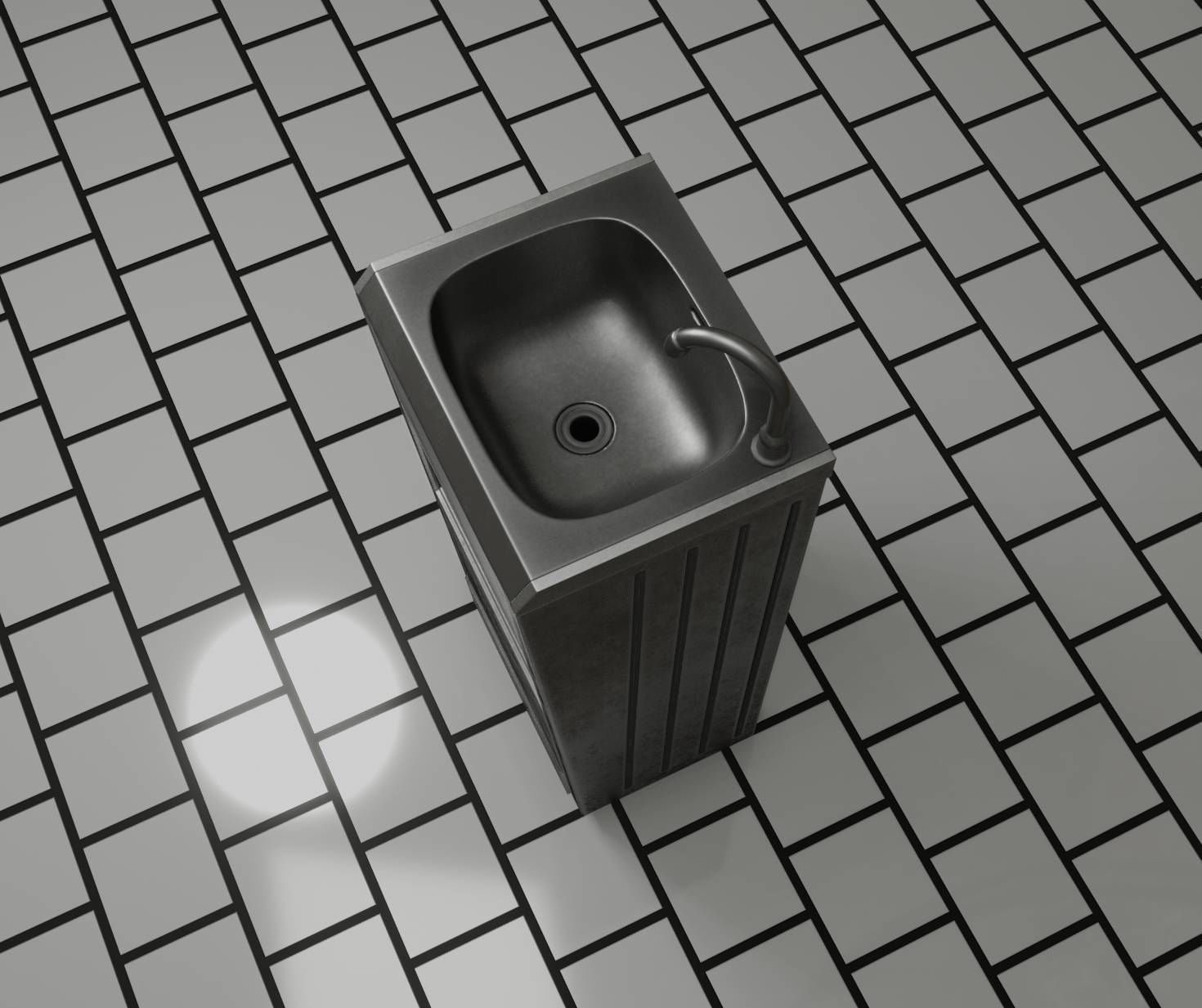 Public Metal Sink - 18 - compact Low-poly 3D model_99