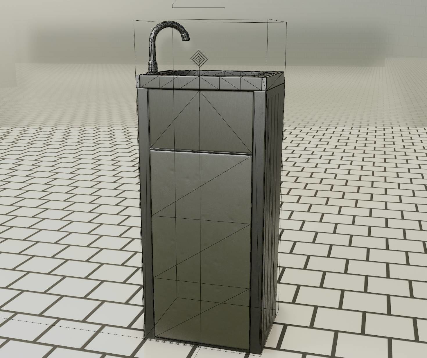 Public Metal Sink - 18 - compact Low-poly 3D model_86