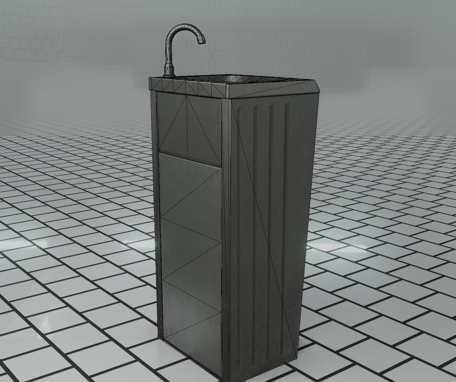 Public Metal Sink - 18 - compact Low-poly 3D model_24