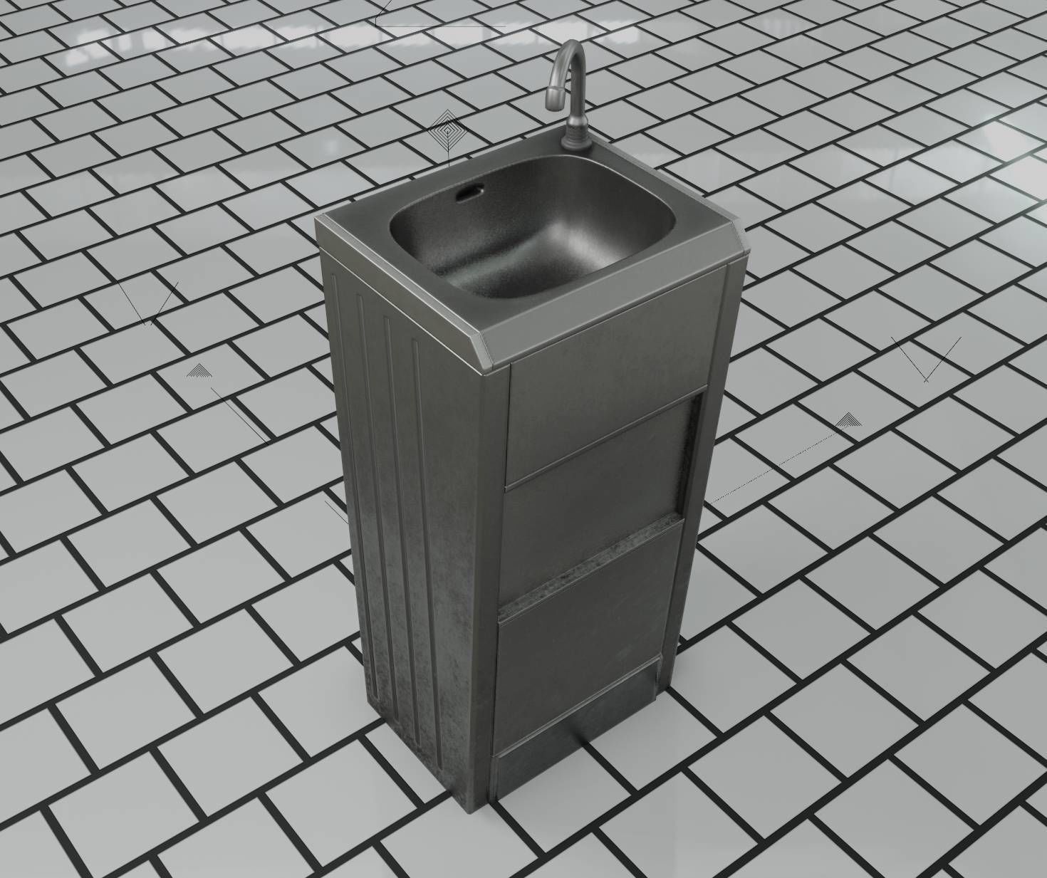 Public Metal Sink - 18 - compact Low-poly 3D model_45
