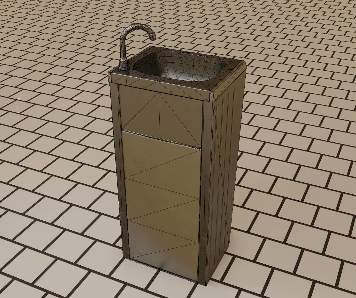 Public Metal Sink - 18 - compact Low-poly 3D model_74
