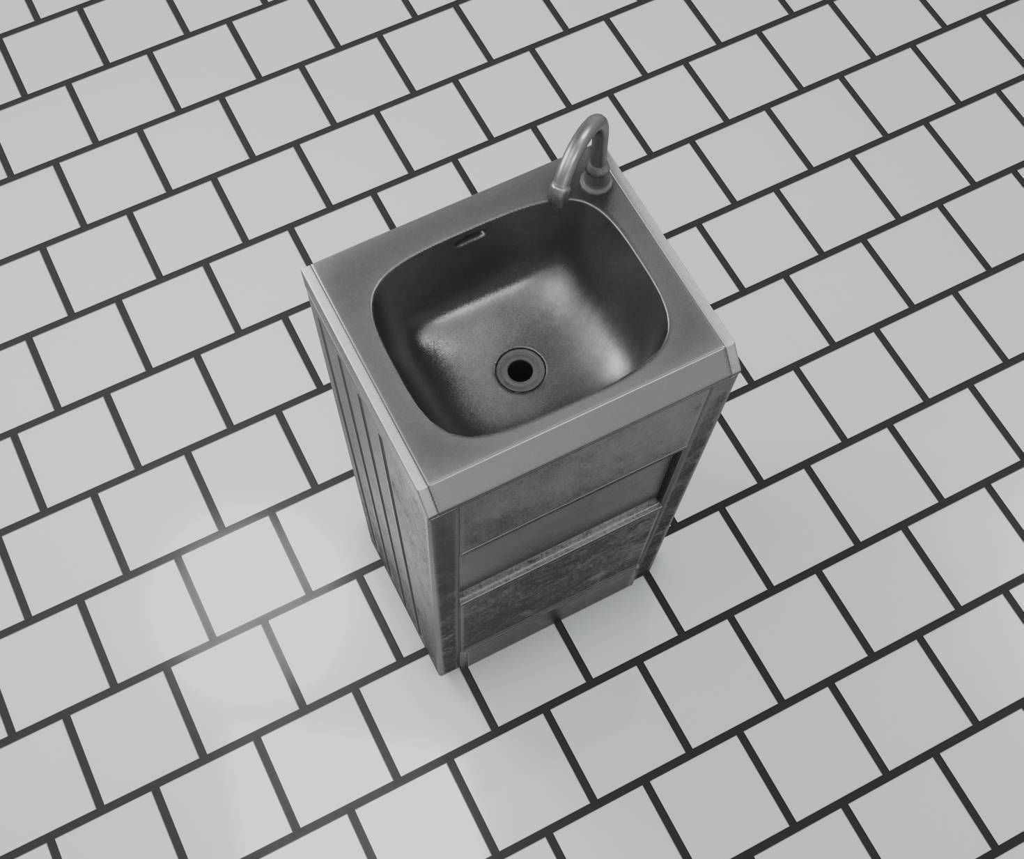 Public Metal Sink - 18 - compact Low-poly 3D model_70