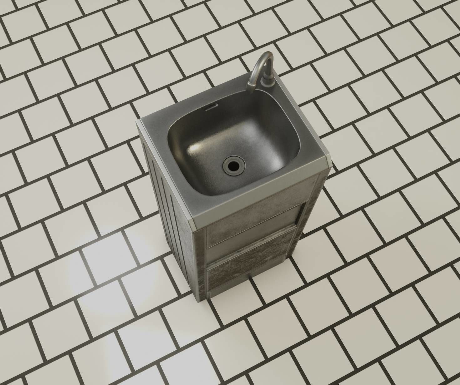 Public Metal Sink - 18 - compact Low-poly 3D model_39
