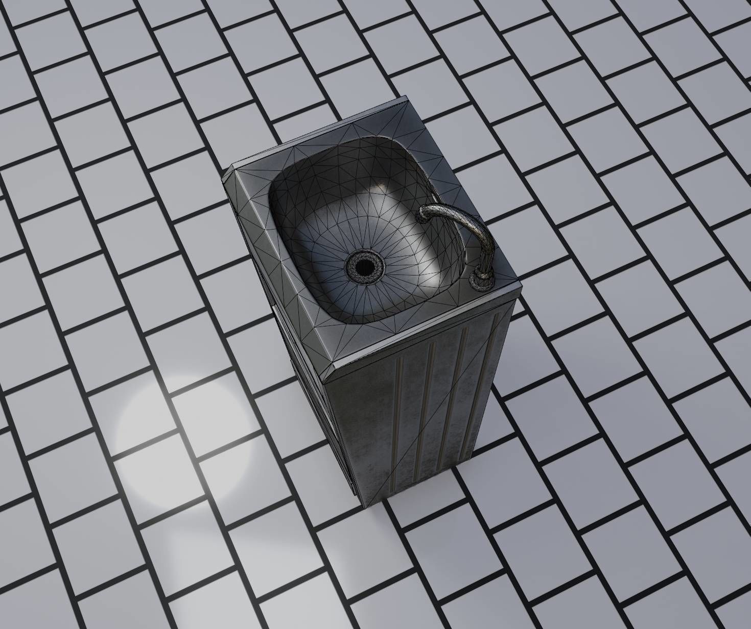 Public Metal Sink - 18 - compact Low-poly 3D model_37
