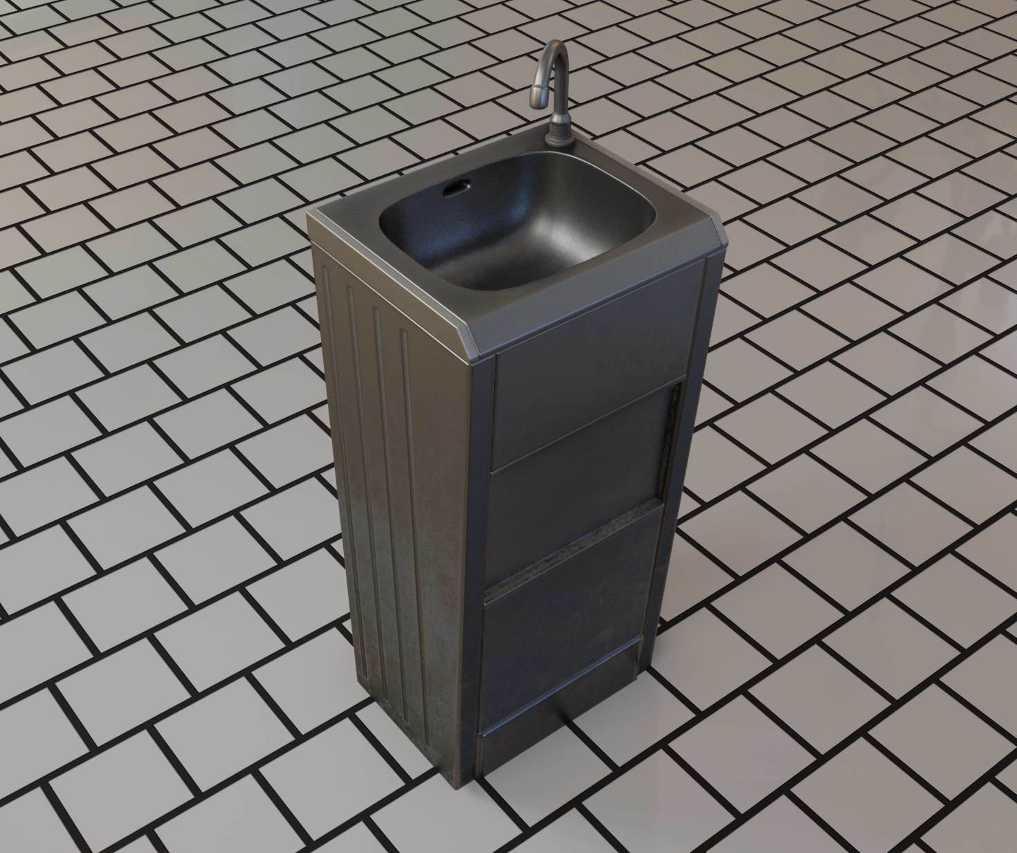 Public Metal Sink - 18 - compact Low-poly 3D model_15