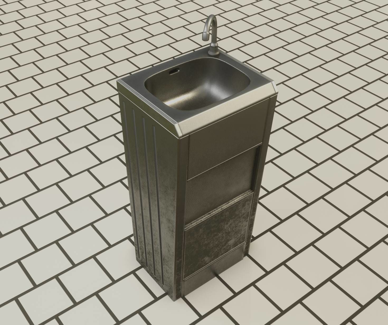 Public Metal Sink - 18 - compact Low-poly 3D model_76