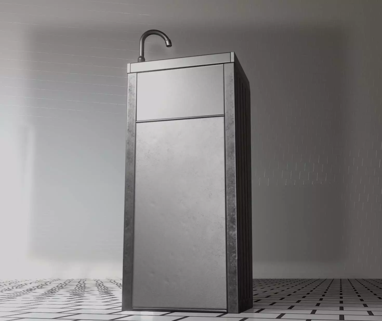 Public Metal Sink - 18 - compact Low-poly 3D model_0