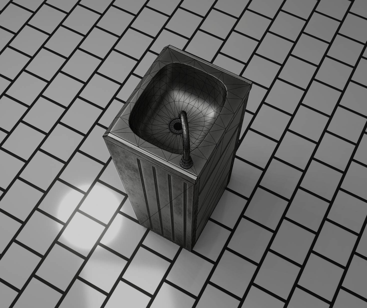 Public Metal Sink - 18 - compact Low-poly 3D model_98