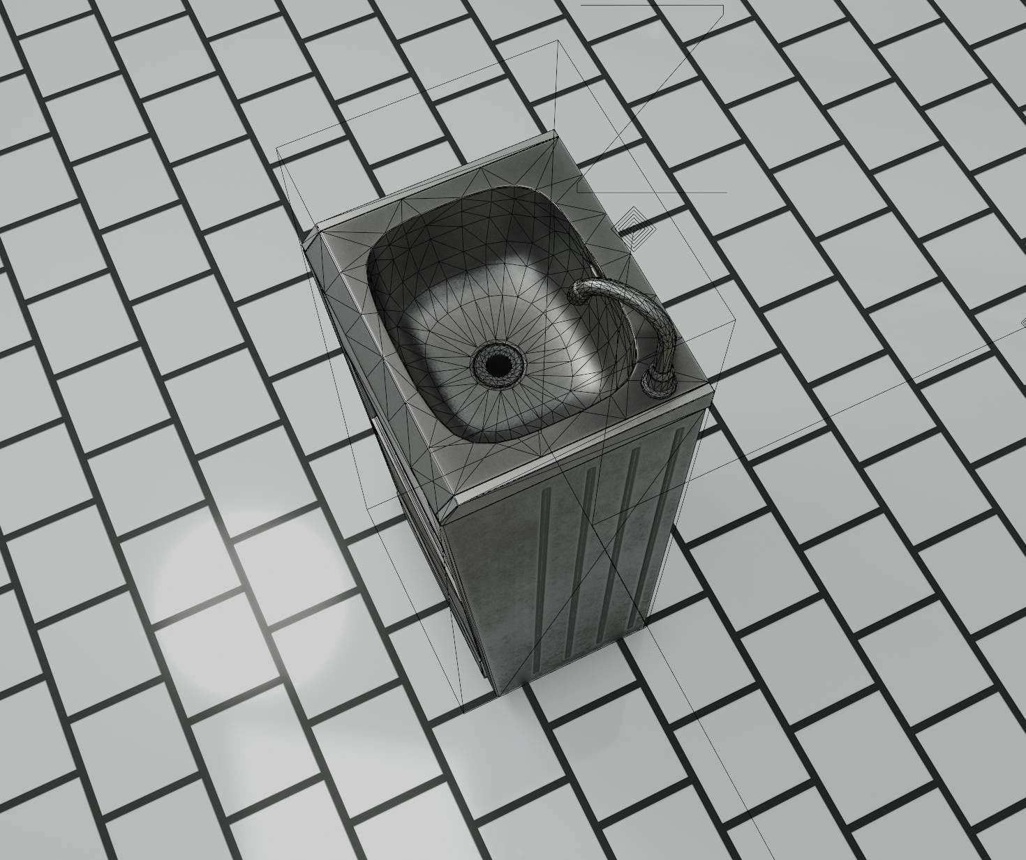 Public Metal Sink - 18 - compact Low-poly 3D model_68