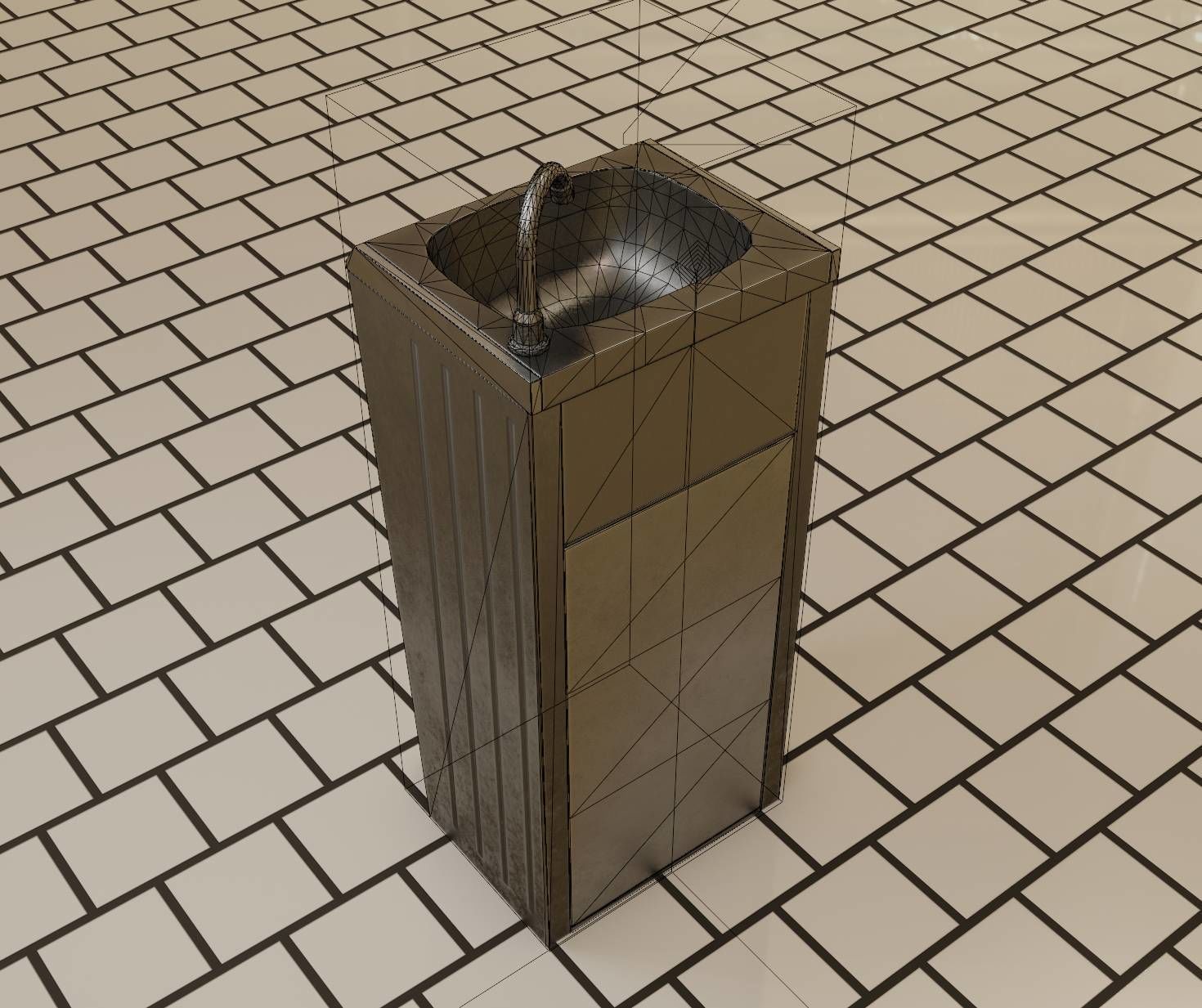 Public Metal Sink - 18 - compact Low-poly 3D model_18