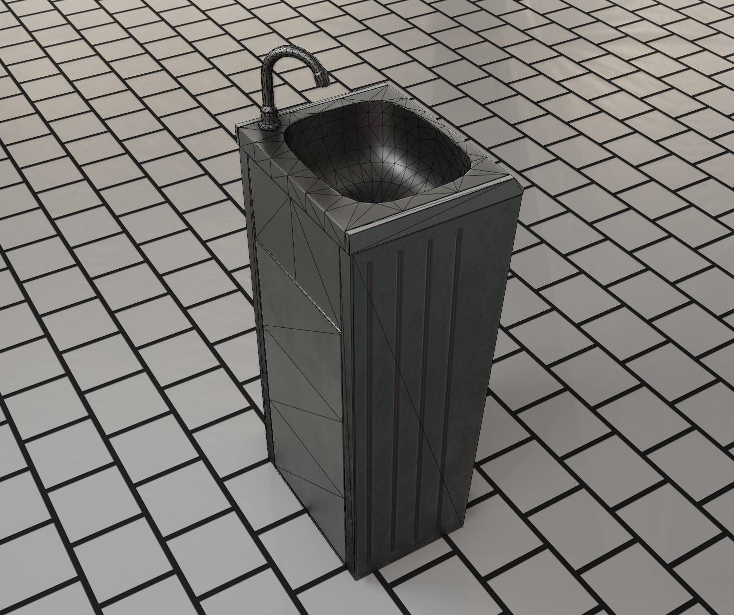 Public Metal Sink - 18 - compact Low-poly 3D model_47