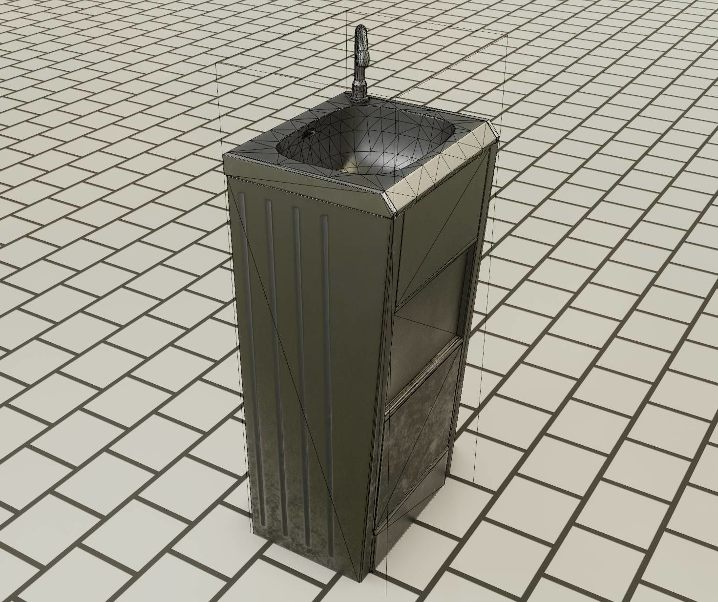 Public Metal Sink - 18 - compact Low-poly 3D model_10