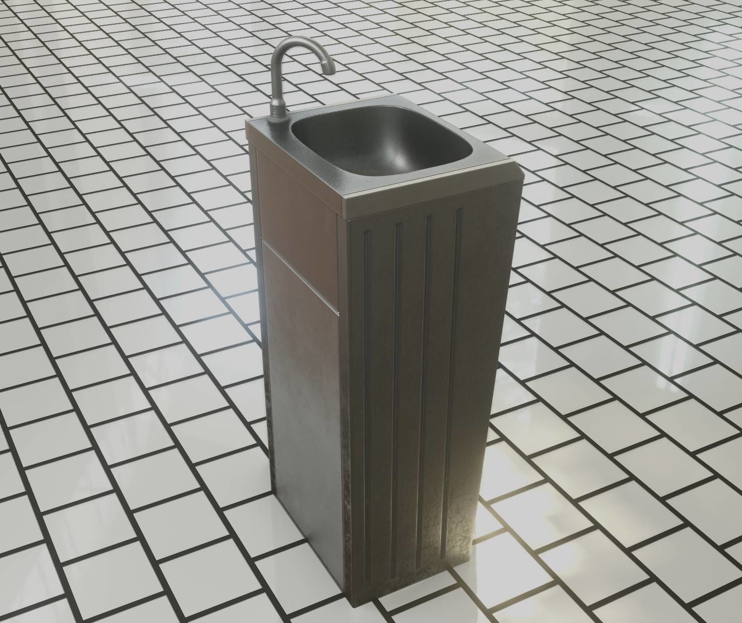 Public Metal Sink - 18 - compact Low-poly 3D model_42