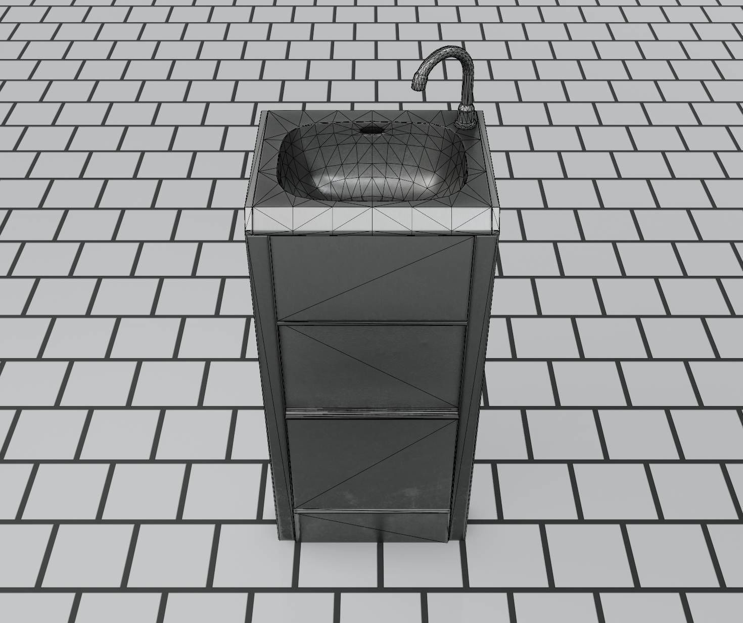 Public Metal Sink - 18 - compact Low-poly 3D model_14
