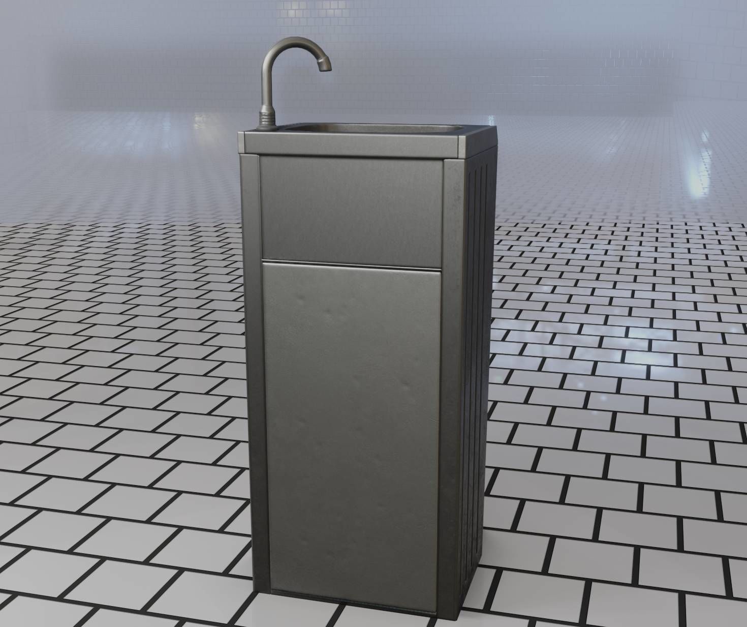 Public Metal Sink - 18 - compact Low-poly 3D model_55
