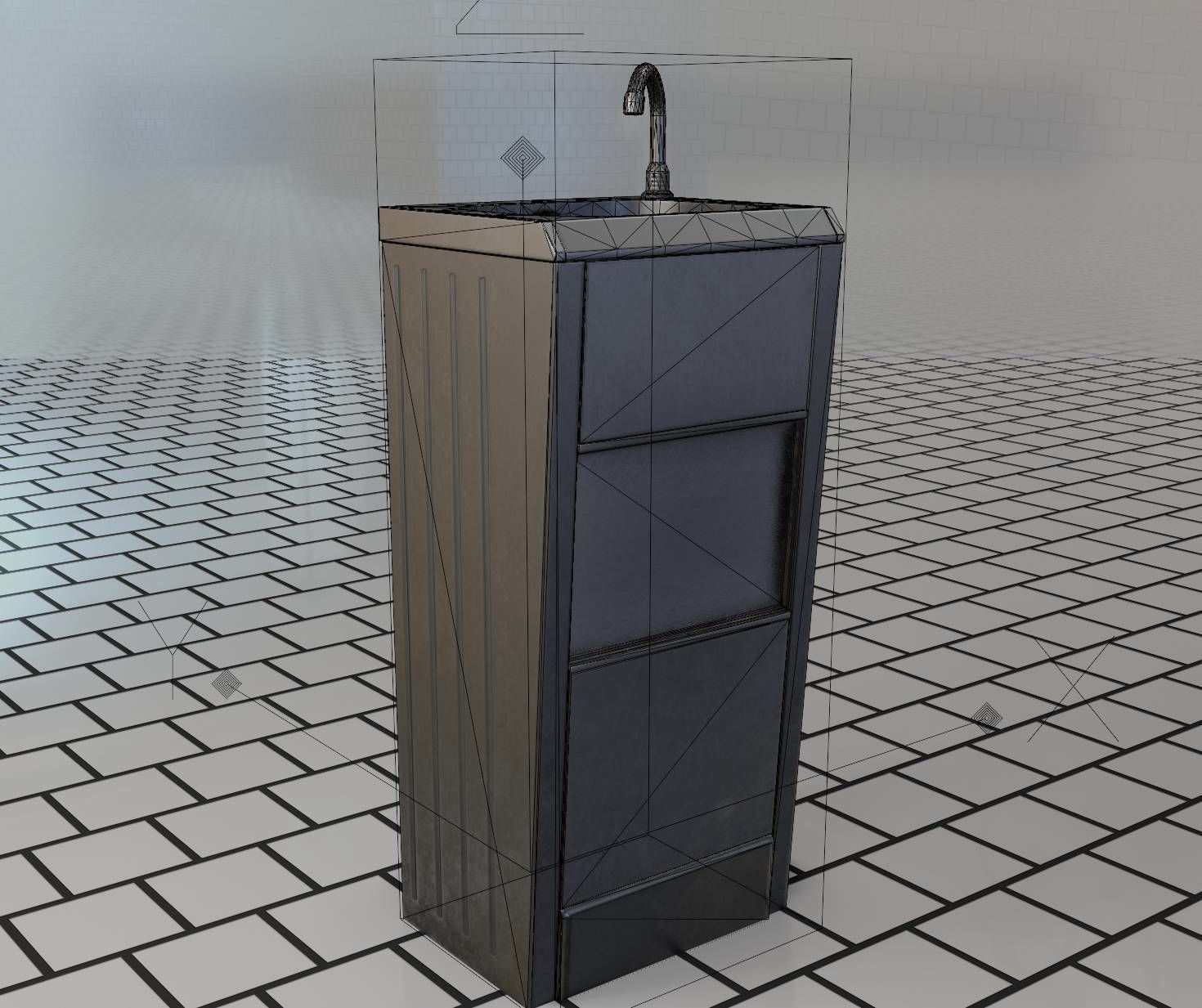 Public Metal Sink - 18 - compact Low-poly 3D model_52