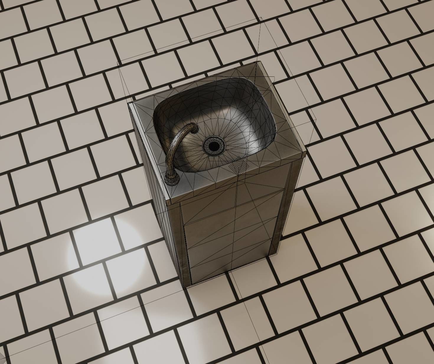 Public Metal Sink - 18 - compact Low-poly 3D model_35