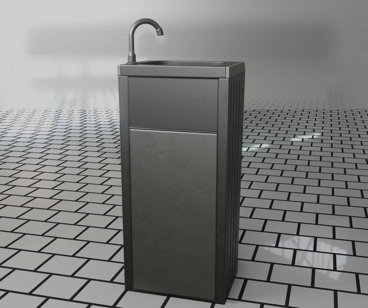 Public Metal Sink - 18 - compact Low-poly 3D model_25