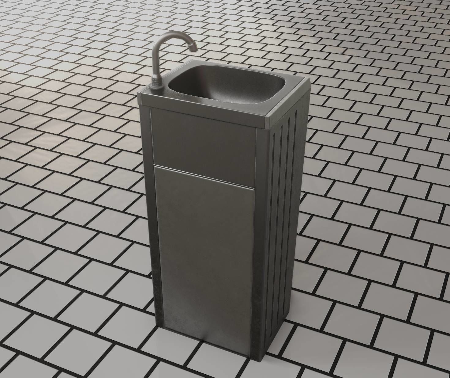 Public Metal Sink - 18 - compact Low-poly 3D model_13