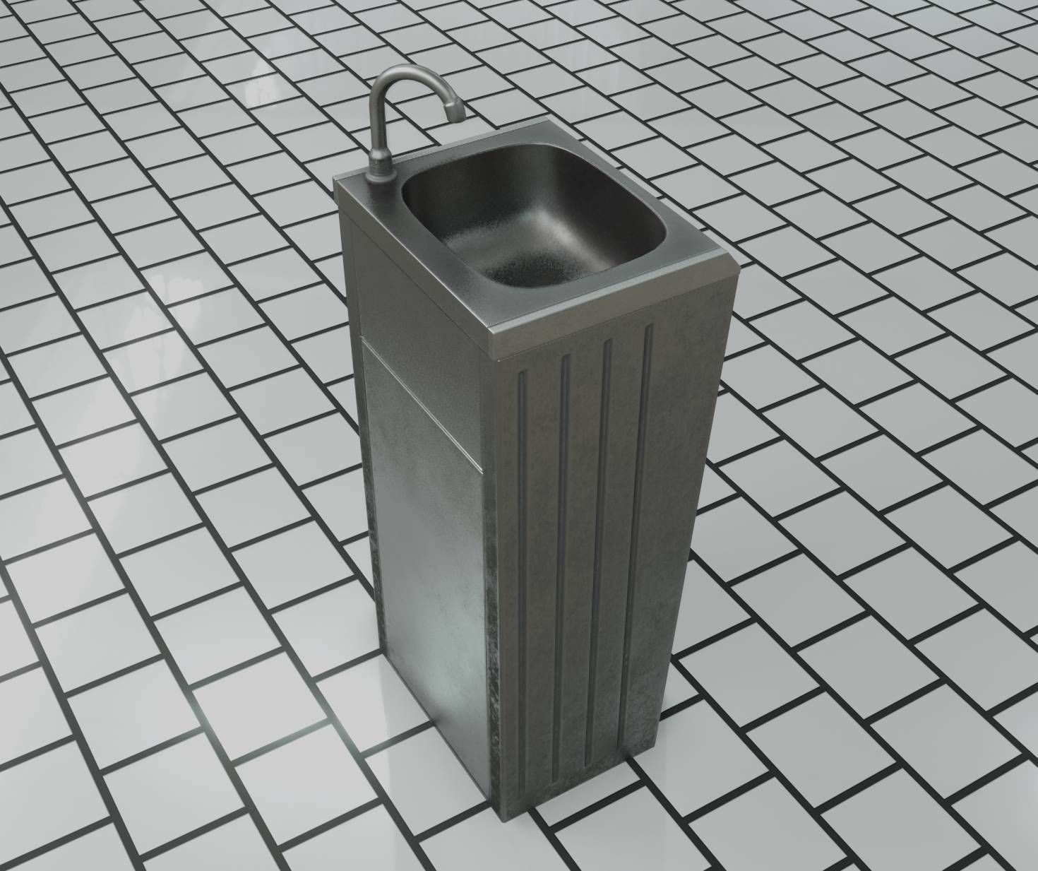 Public Metal Sink - 18 - compact Low-poly 3D model_78