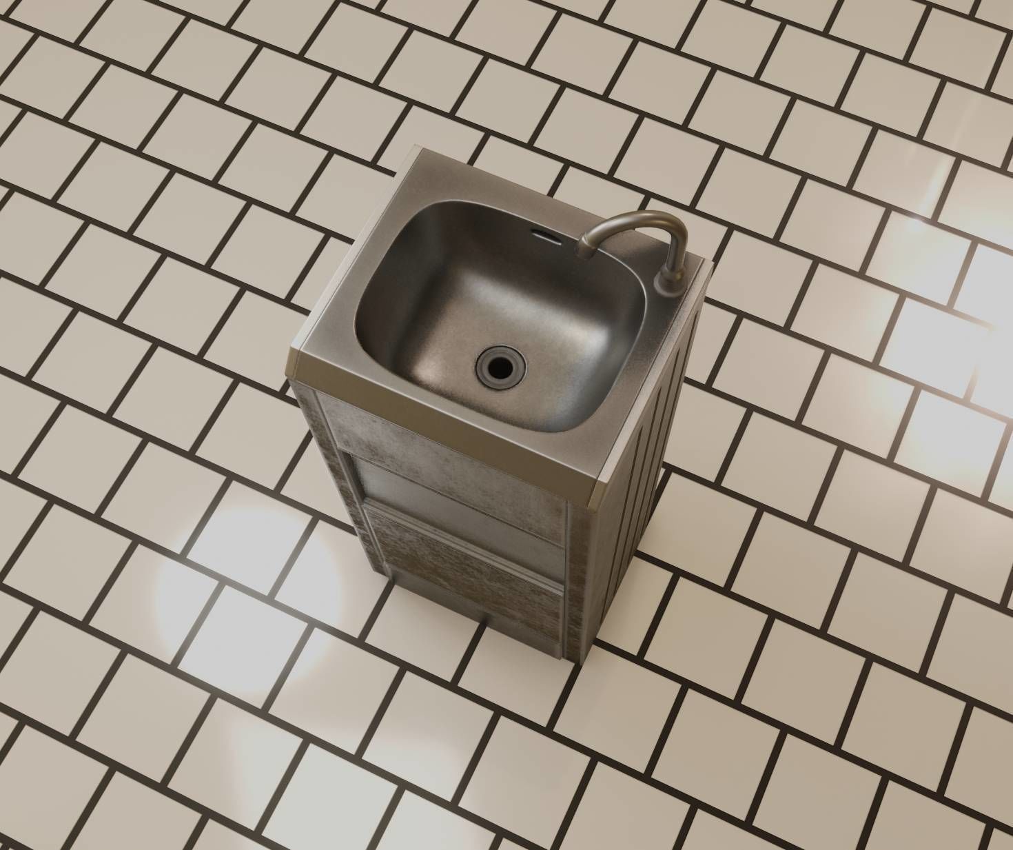 Public Metal Sink - 18 - compact Low-poly 3D model_1