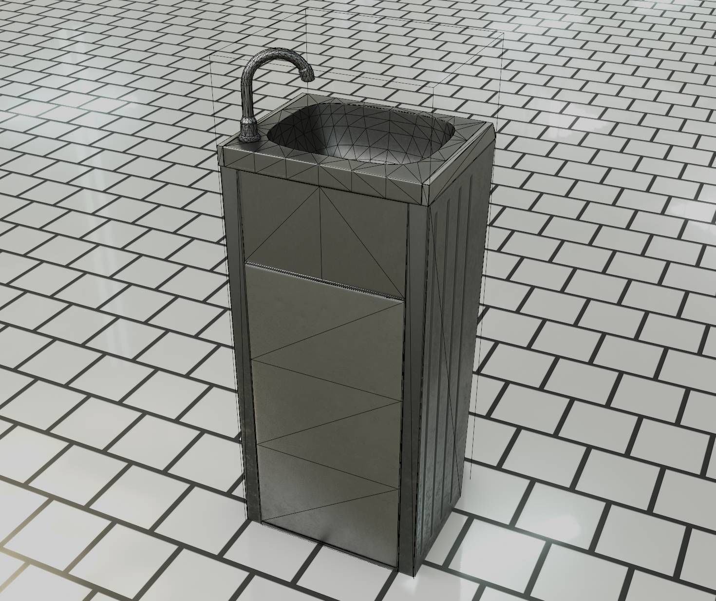 Public Metal Sink - 18 - compact Low-poly 3D model_43