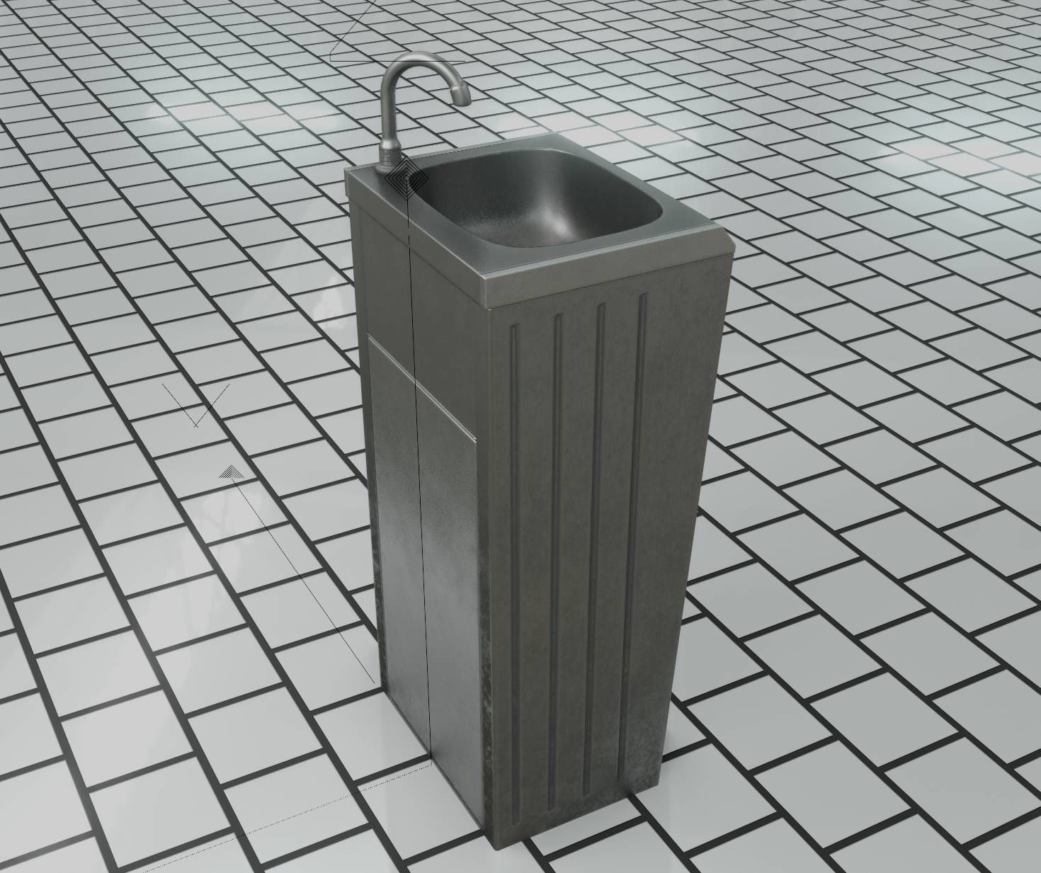 Public Metal Sink - 18 - compact Low-poly 3D model_12