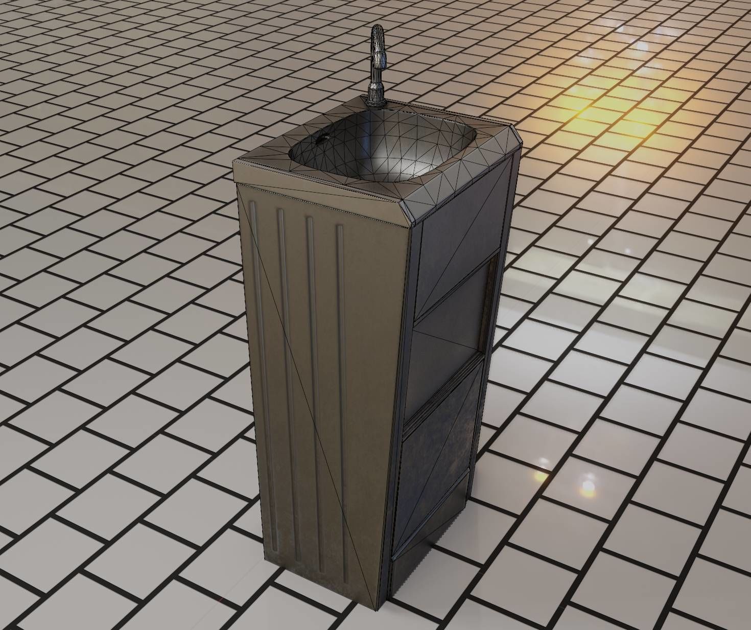 Public Metal Sink - 18 - compact Low-poly 3D model_71