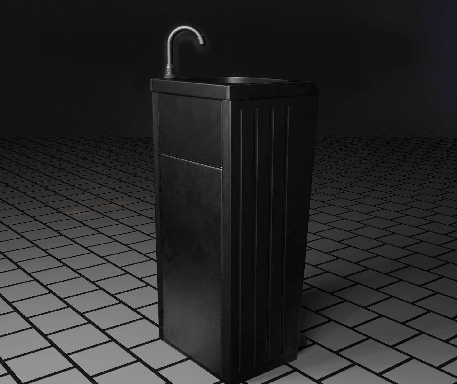 Low-Poly and PBR-Textured Public Metal Sink - 17 - Low-poly 3D model_3